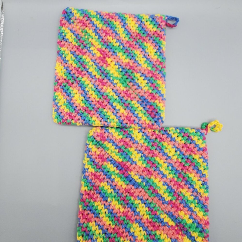 Handmade Crochet Multi-Colored Potholder/Trivet Double Thickness